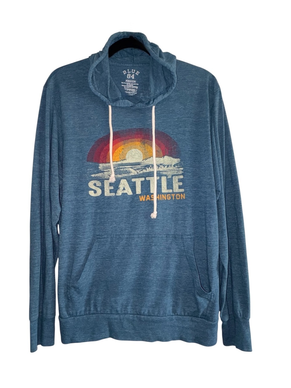 Blue 84 Heather Blue Seattle Graphic Hoodie with Sunset Print